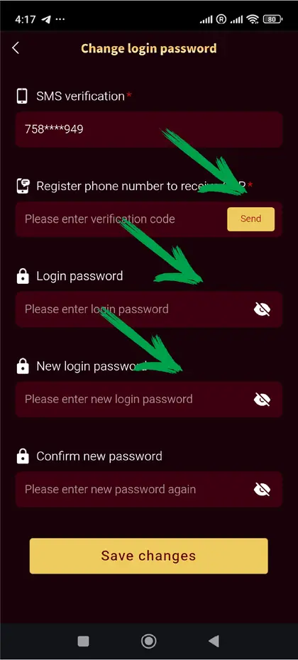 Paglu Game password change screen